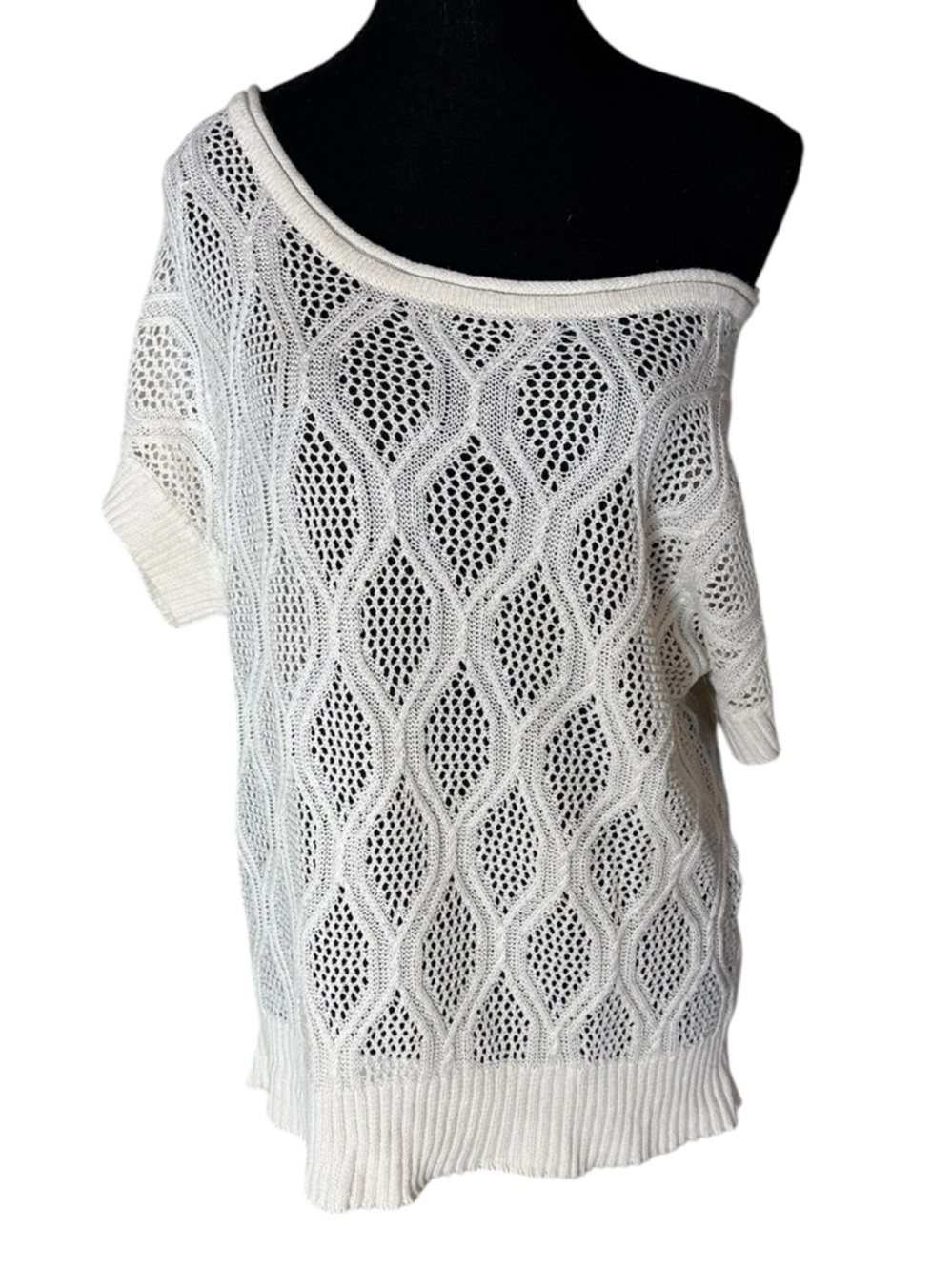 MADE FOR EACH OTHER M4EO Ivory Cream Crochet Short Sleeve Top Off Shoulder XL